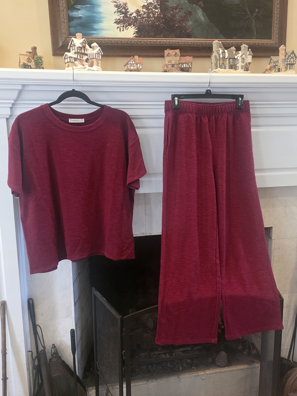 Zenana Outfitters Burgundy Two-Piece Lounge Set